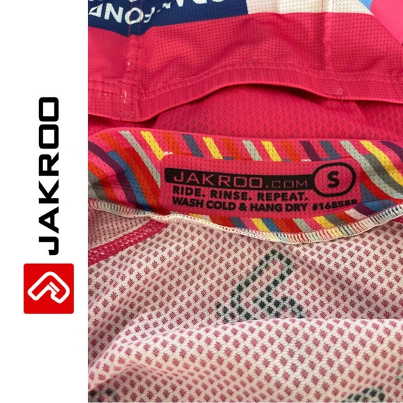 🛍️3/$40 Jakroo Cycling  Top Pink Multi Color Short Sleeve Full Zip Top Small - Picture 7 of 10